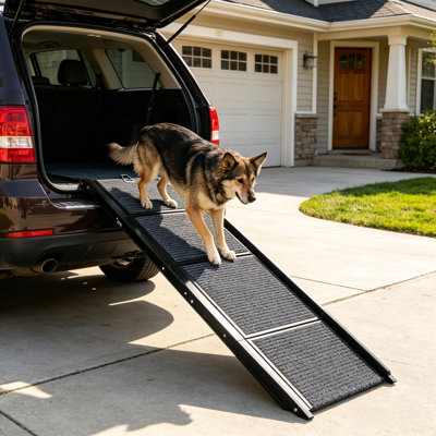 Rampe pliable pour animaux de compagnie en fer avec surface antidérapante pour tapis, adaptée aux voitures VUS, rampe d'accès pour chiens et chats portable pour les lits et les escaliers