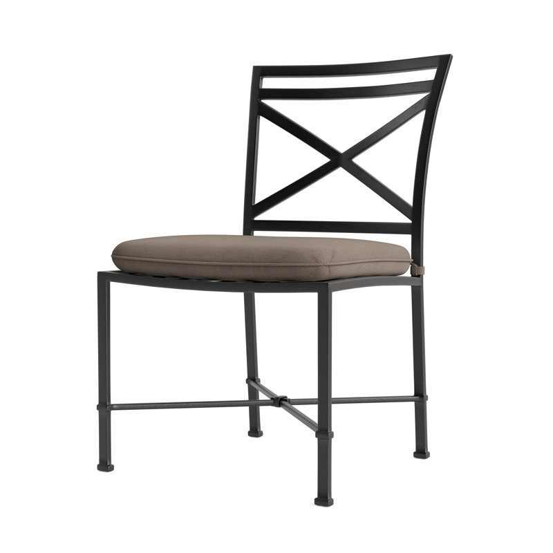 Venetian Outdoor Dining Side Chair, Fusion Moccasian, Textured Pewter, Brown