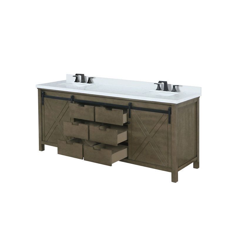 Meuble-lavabo double gris cendre 84 po X P 22 po D, ensemble de comptoir et robinet en marbre de culture, Bois de frêne gris