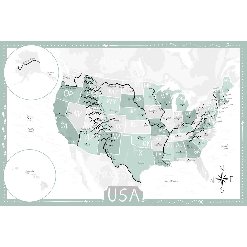 Carte des États-Unis - gris, H 8 po x l 12 po