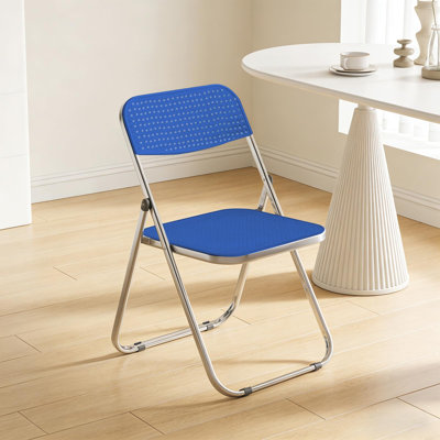 XUEGW Set of 4 Steel Frame PVC Stackable Folding Chair With Anti Slip Foot Pads, Blue