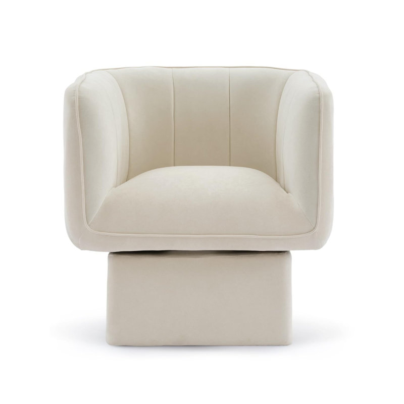 Fauteuil d'appoint pivotant demi-tonneau, canapé d'appoint rond Mid-Century à 360 °, Velours blanc