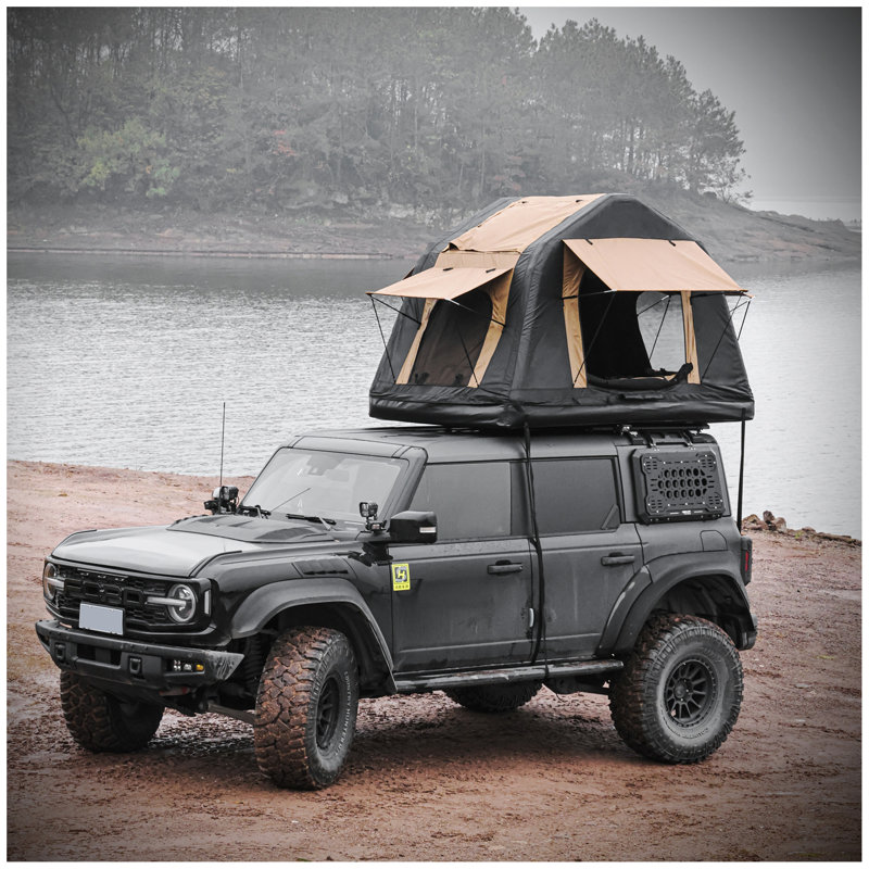 Foldable 2-3 People Amphibious Inflatable Car Roof Top Tent for camping Outdoor Glamping Camping Tent for SUV,Truck( Without Ladder, Two-tone Style Black)