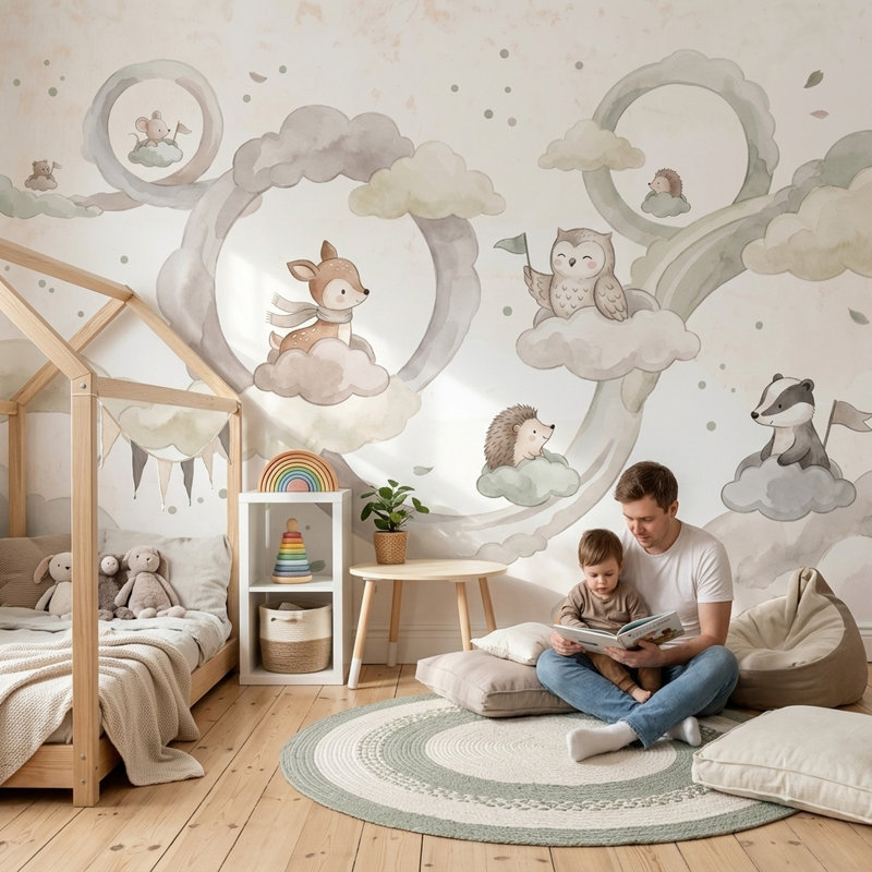 Décoration murale amovible pour chambre d'enfant Cloudy Sky, 140 po x 108 po, Non tissé