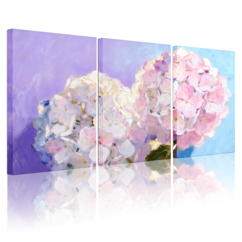Hortensia, hydrangea, impression florale, ensemble de 3 impressions sur toile, H 30 po x l 60 po