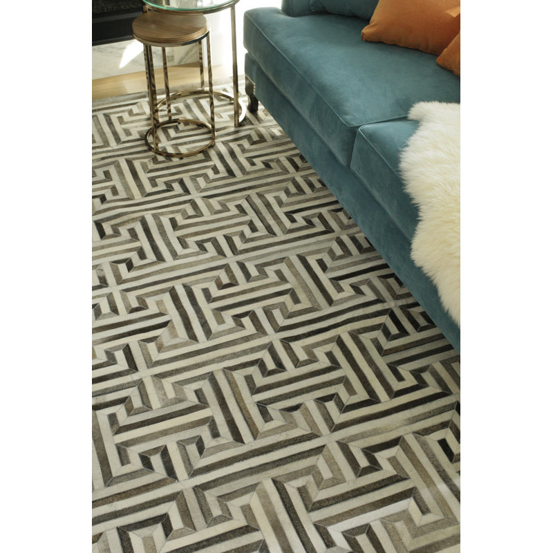 Natural Hide Cowhide Geometric Area Rug, Rectangle 9' x 12'