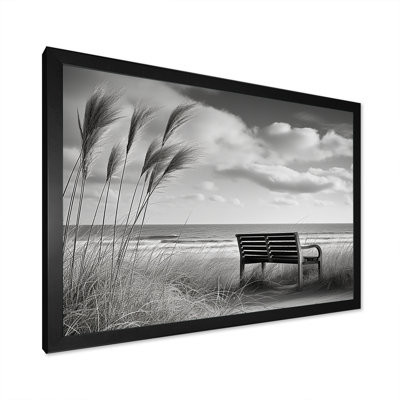 Banc noir et blanc à la plage sur toile