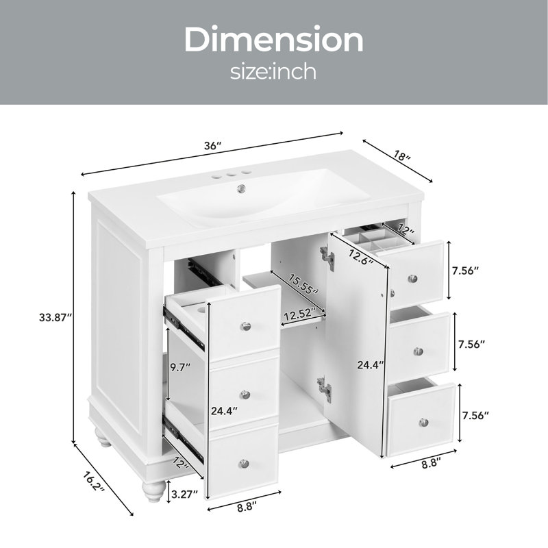 Base de meuble-lavabo simple 35,28 po seulement en blanc