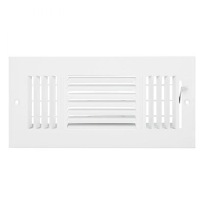4 x 10 Inch Floor Registers, 6-Pack Floor Vents, HVAC 3-Direction Iron Vent Grilles for Home/Office Wall & Ceiling, Rustproof Anti-Peeling Air Vents Deflector Adjustable with Metal Damper, White