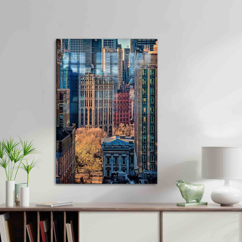 Superbe art mural en verre mettant en vedette l'horizon emblématique de New York pour un choix de décoration moderne et élégant