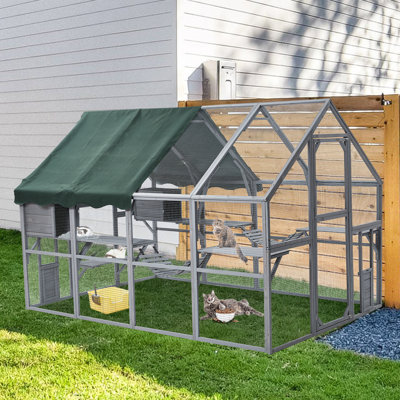 Grande cage d'extérieur 110 po pour chat, niche pour chat avec portes verrouillables, rampe à plusieurs niveaux avec rampes, plateformes et boîtes de repos pour chats et petits animaux