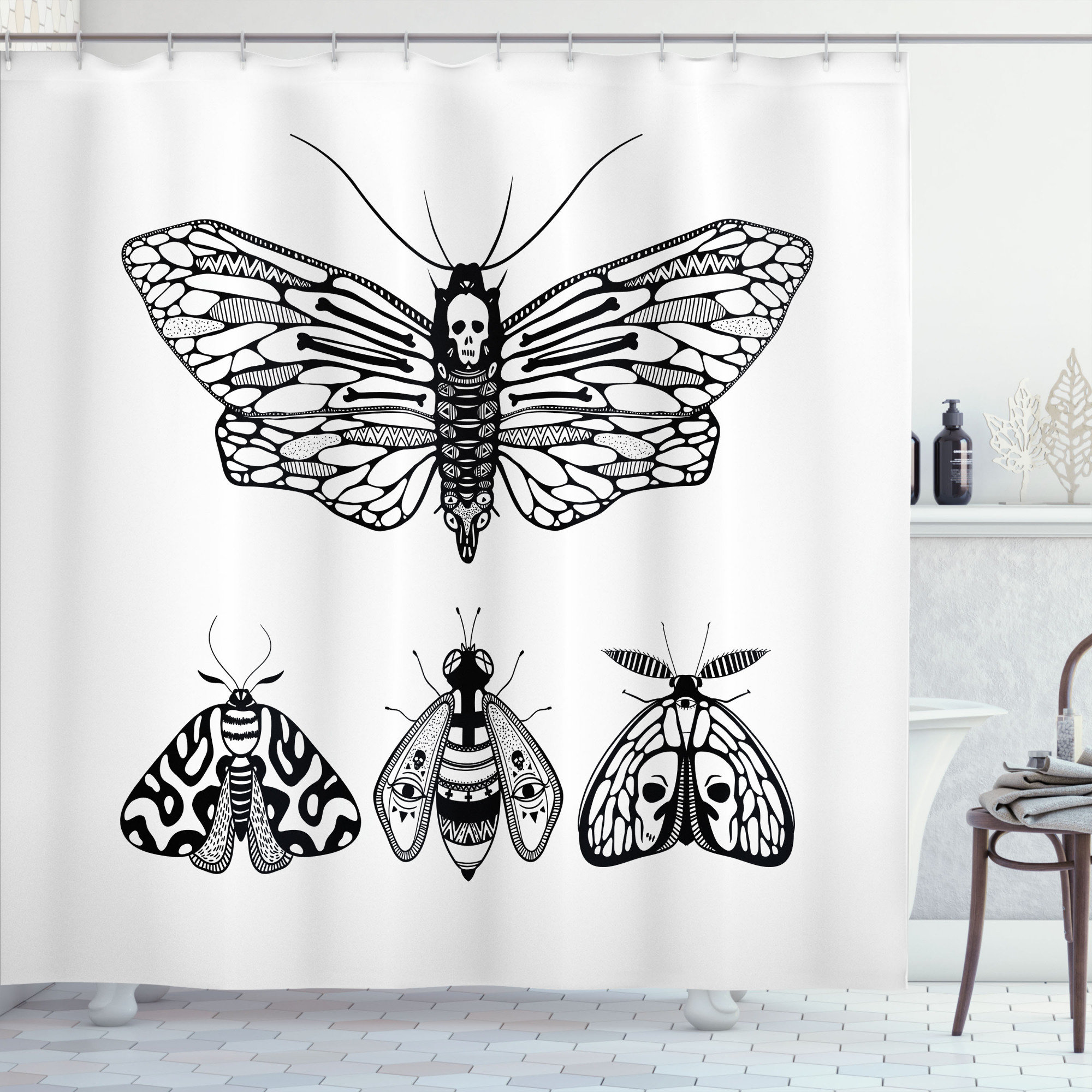 Ambesonne Death Moth Shower Curtain Set + Hooks | Wayfair