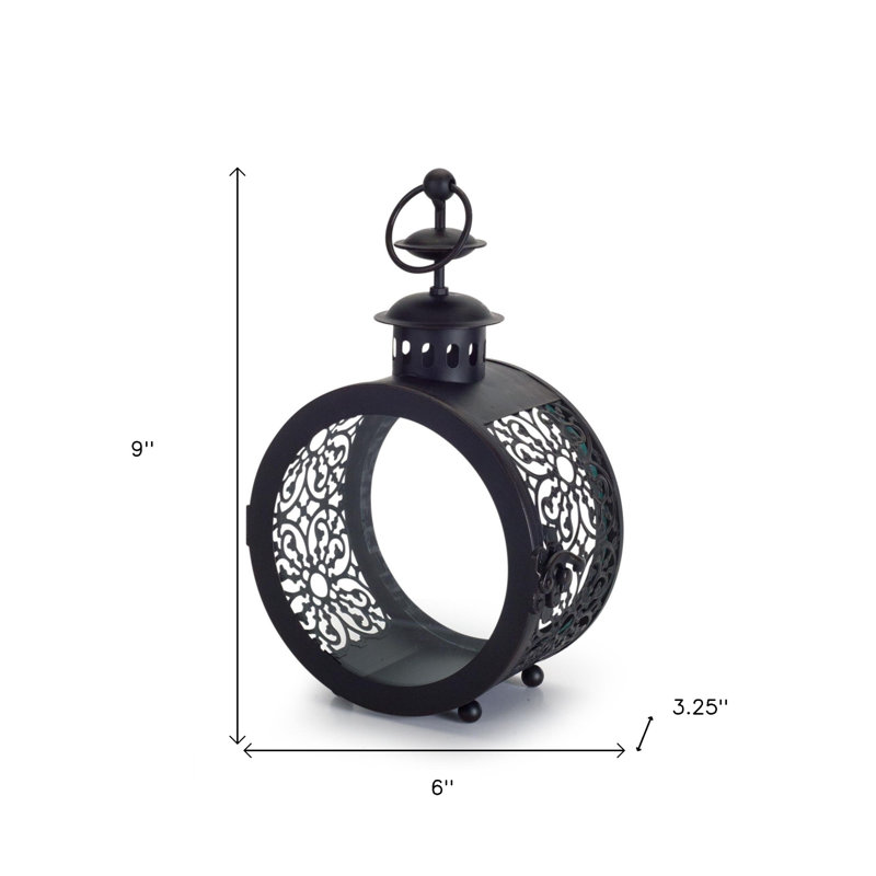 Ensemble de deux porte-bougies décoratifs en fer noir et verre