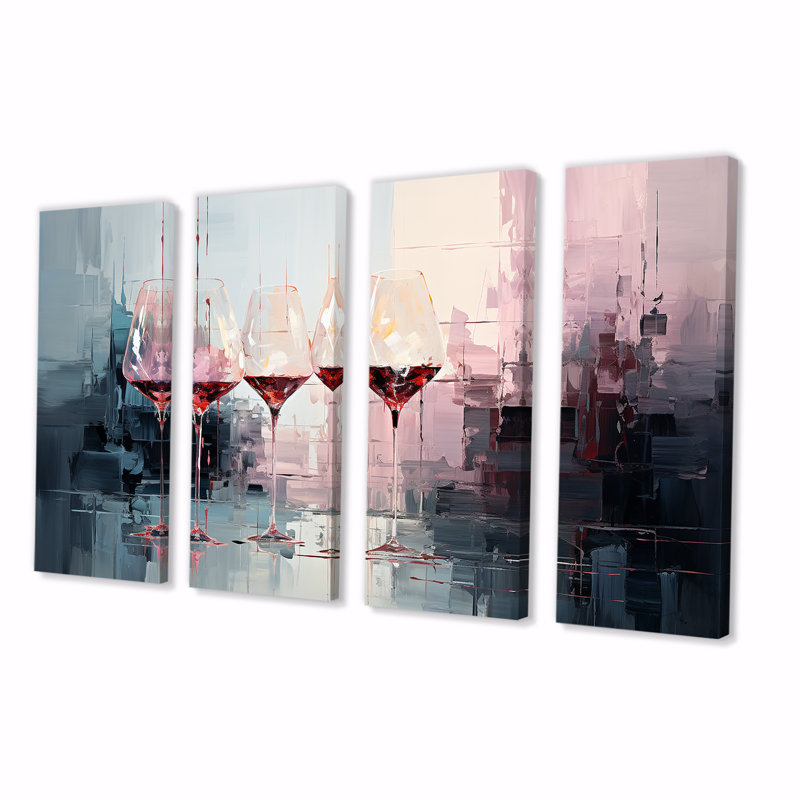 «Wine Glasses Deep Collage - Wine», ensemble de 4 pièces d'art mural, H 28 po x l 48 po