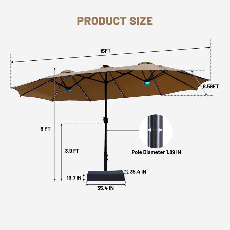 15 pi Double parasol solaire de patio, Tanné