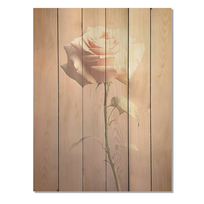 Rose, simplicité romantique, art mural sur bois de pin naturel, H 32 po x l 24 po