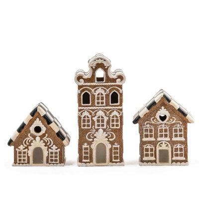 Courtly Check® 3 Piece Gingerbread Illuminated Mini Houses Christmas Village Set