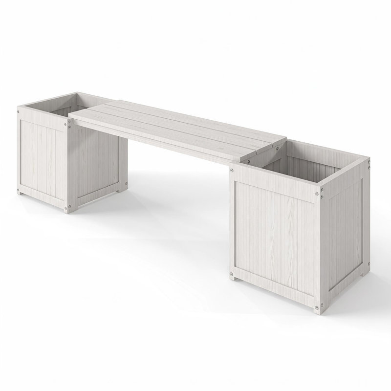 Banc d'extérieur avec jardinières, sièges et présentoir à plantes, porte-pots à fond ouvert, White