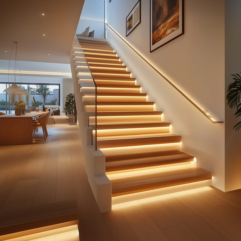 Éclairage de marche à DEL à mouvement intelligent avec lumière de marche à DEL télécommandée, éclairage d'escalier à luminosité réglable, nombre de pas de vitesse (12 étapes, 3000k)