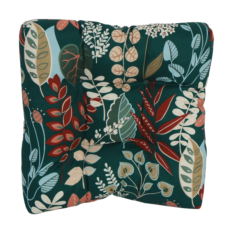 19-Inch Square Outdoor Tufted Dining Chair Cushions (Set Of 2), Green/Windcrest Spruce Floral