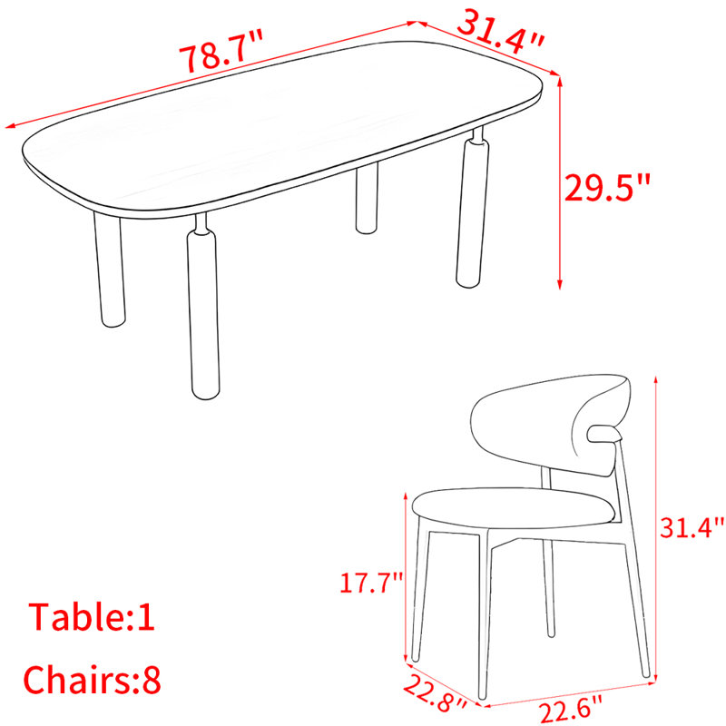 Ensemble de table de salle à manger ovale en bois massif de style français, H 29,5 po x L 78,7 po x l 31,4 po