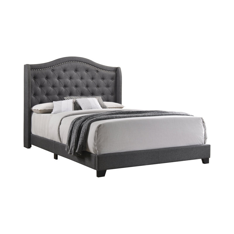 Aquira Upholstered Eastern King Wingback Bed Blue, Blue, King