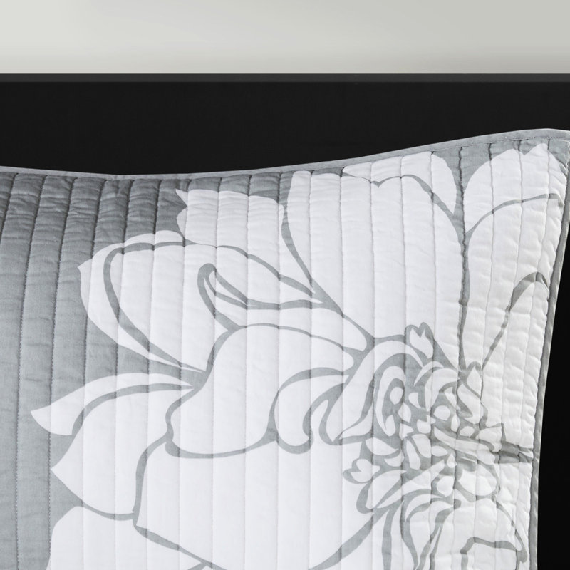 Courtepointe 6 pièces, gris / pêche, double / grand, coton imprimé, style réversible, tissu décoratif en coton, chaleureuse et élégante