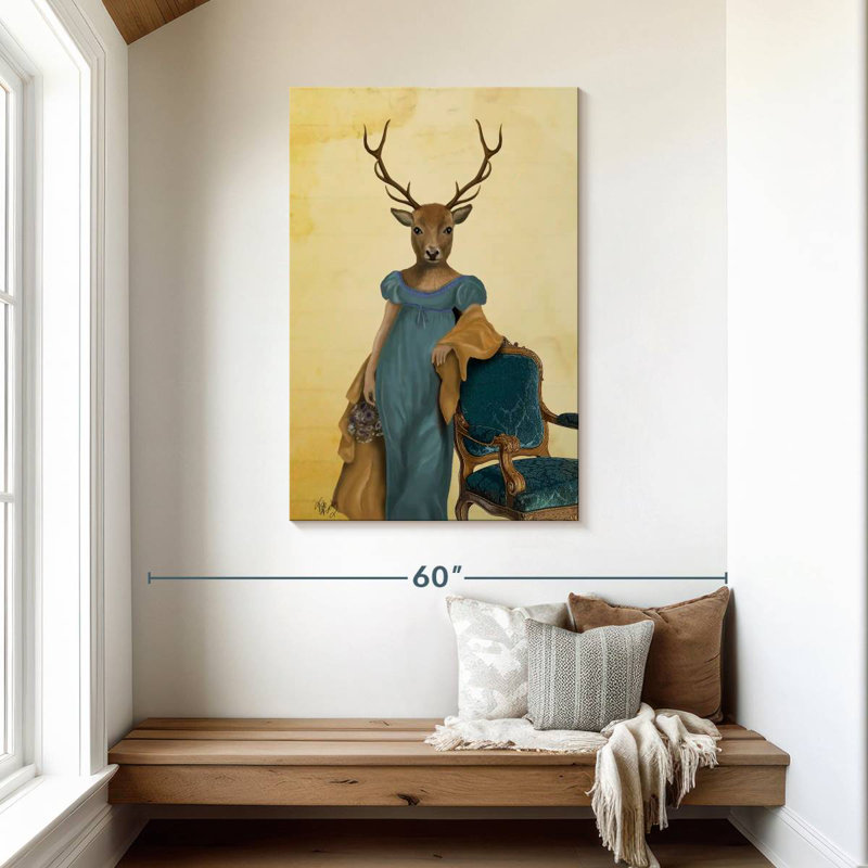 Cerf Brampt en robe bleue, H 45 po x l 30 po