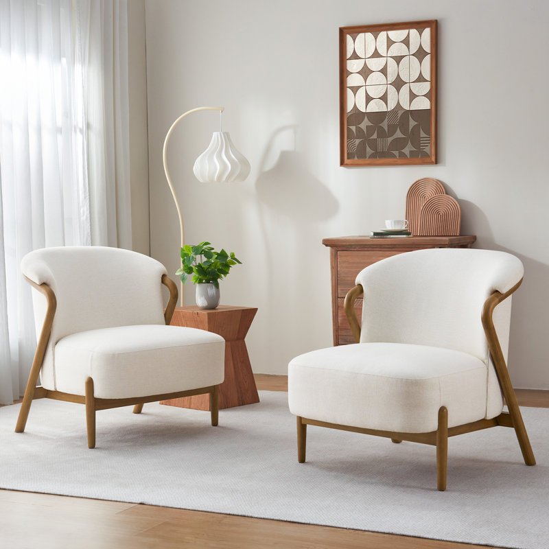 Ensemble de 2 fauteuils rembourrés Deanda, Ivoire ivoire