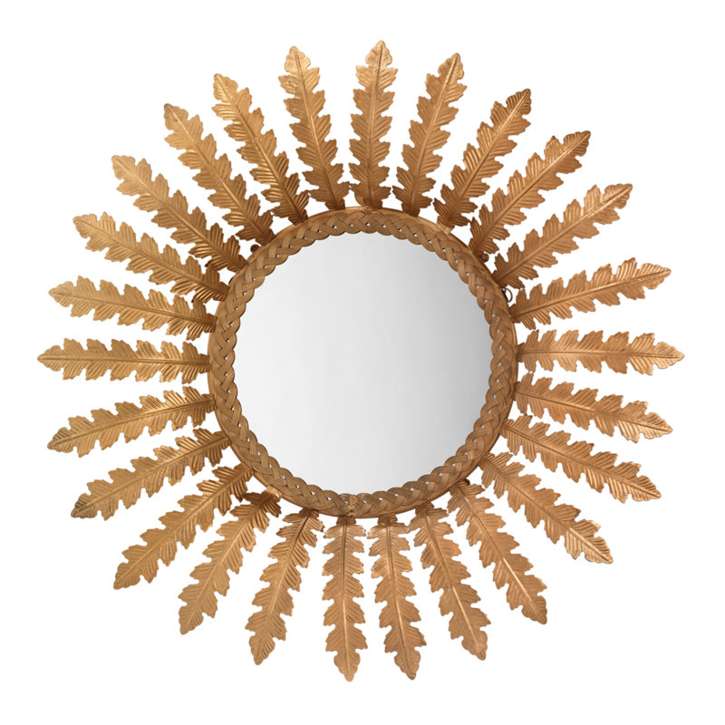 Miroir d'appoint mural encadré en métal dernier en laiton Sunburst