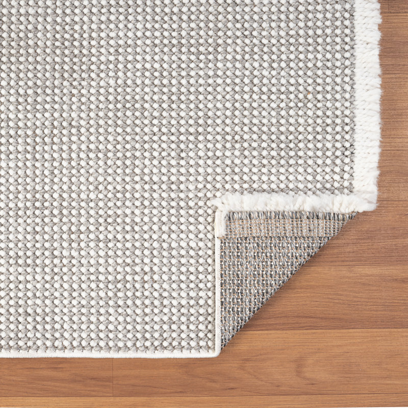 Textured Fringed Area Rug, Rectangle 9' x 12', Silver