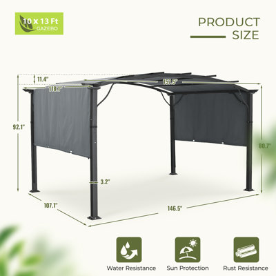 Aluminum Outdoor Pergola with Slightly Arched Canopy and Retractable Shade
