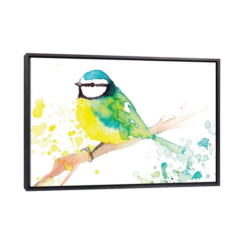 Oiseau vert - reproduction d'art, H 18 po x l 26 po x P 1,5 po, Toile avec cadre noir patiné, Pas de tapis