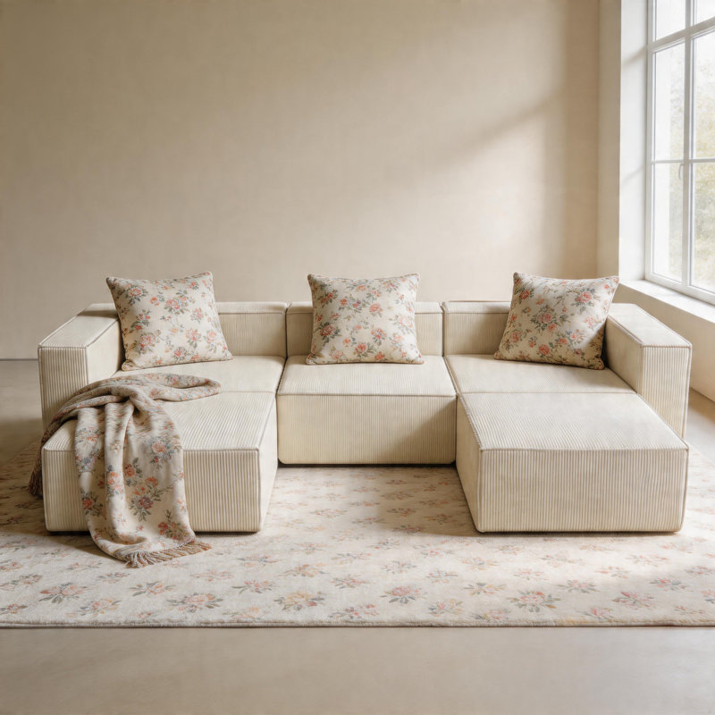 Canapé profond en velours côtelé avec module de compression Boneless, Velours côtelé beige