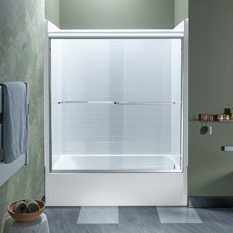 WOODBRIDGE Double Sliding Tub Door 56-60" Width x 60"Height with 5/16"(8mm) Clear Tempered Glass, Polished Chrome