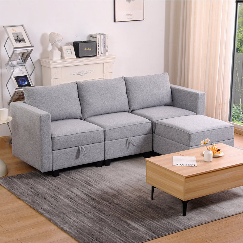 Petit canapé modulaire modulaire en forme de L 3 places Canapé modulaire convertible avec repose-pieds