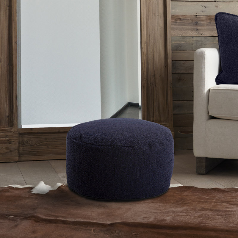 22" Wide Round Pouf Ottoman, Barbet Royal Polyester