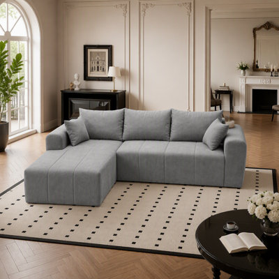 Modular Sectional Sofa, L Shaped Cloud Couch, Boneless Couch with Pillows, Fluffy Memory Foam Corduroy Sleeper Sofa, Deep Seat Left Facing Chaise Couch for Living Room