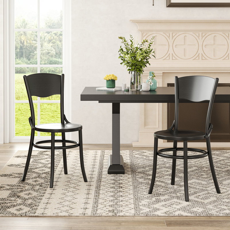 Medieval Solid Wood Side Dining Chairs, Black