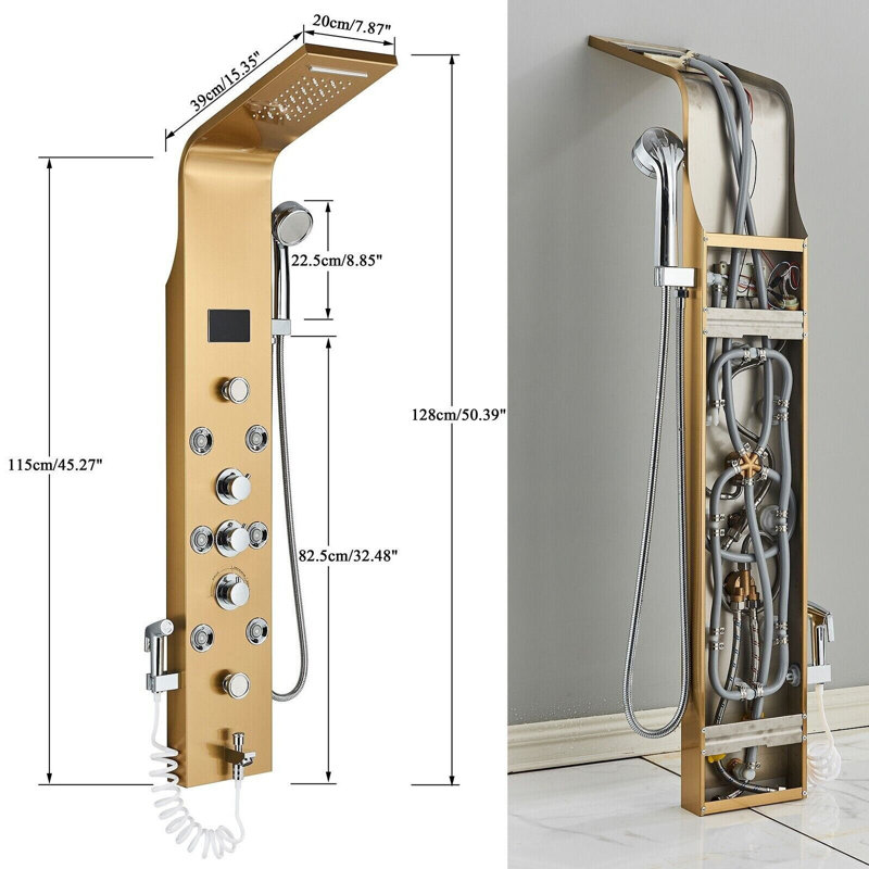 Panneau de douche 45,27 "avec pomme de douche fixe, Or