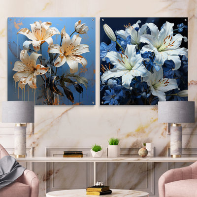 Radiant Serenade Lily Petals - Lilies Acrylic Wall Art Glass Set Of 2