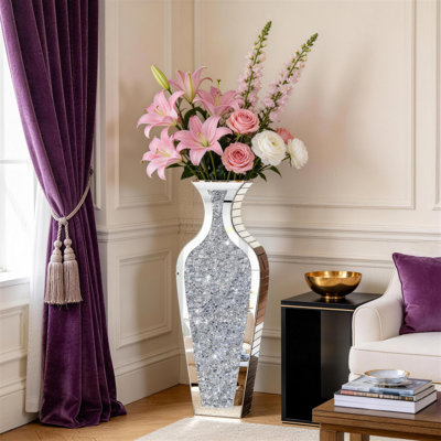 Vase de plancher 28 po avec incrustations de verre cristal