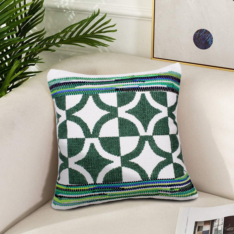 Green Geometric Cotton Blend Square Throw Pillow Set
