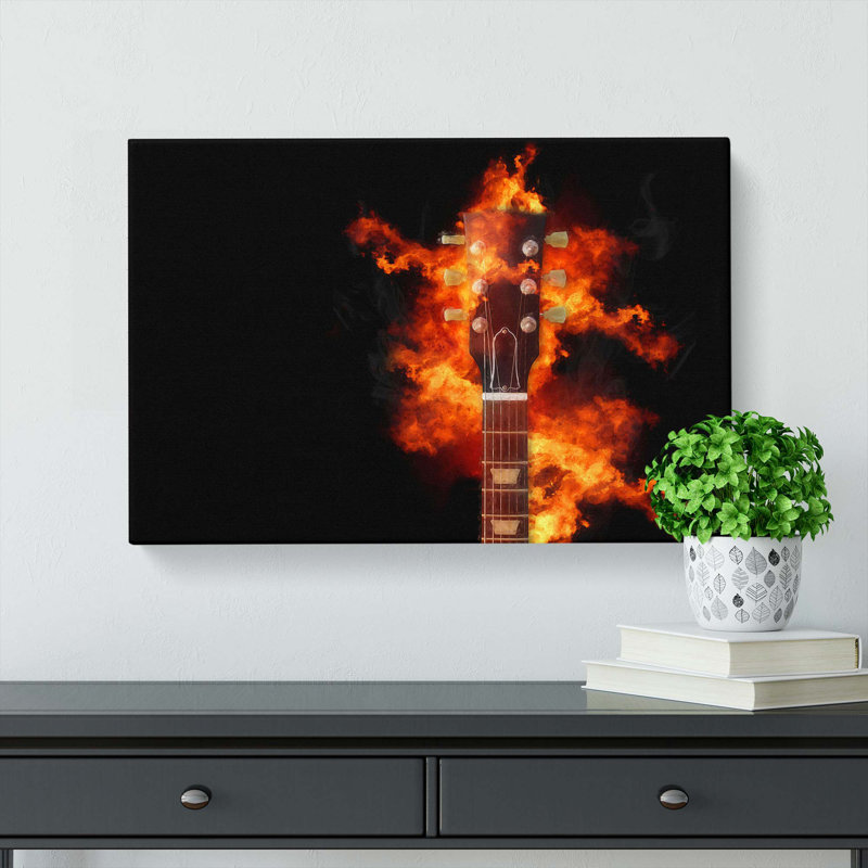 Guitar on Fire in Abstract - Wrapped Canvas Painting Print, 35cm H x 50cm W x 3cm D