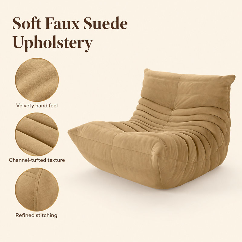 Uncompressed Monett 32" W Bean Bag Lounge Chair, Light Brown Microfiber