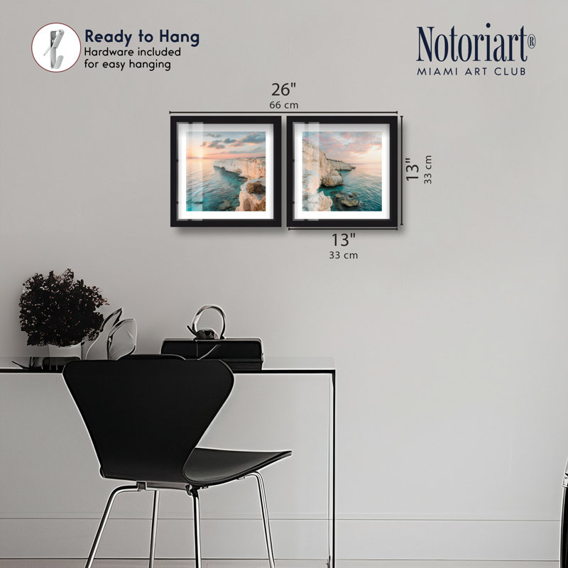 Décoration murale côtière sereine avec cadre encadré par Notoriart, lot de 2, H 13 po x l 26 po, Cadre noir