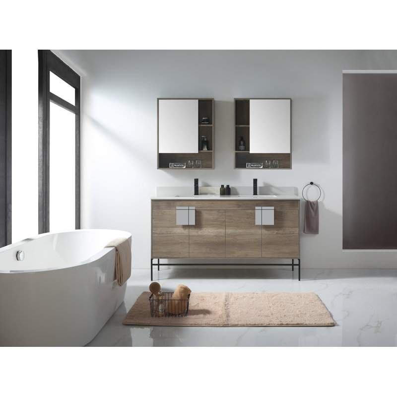 Ensemble de meuble-lavabo double 60 po Tortola, Chrome poli, Gris ombré