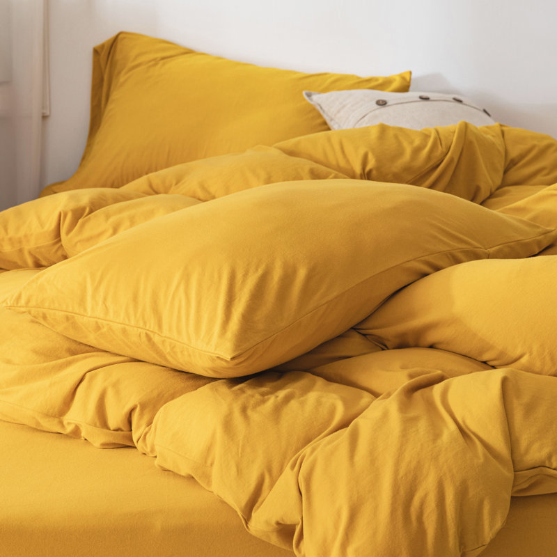 HOME BEDDING Jersey Cotton Duvet Cover Set, Yellow, King Duvet Cover + 2 King Shams