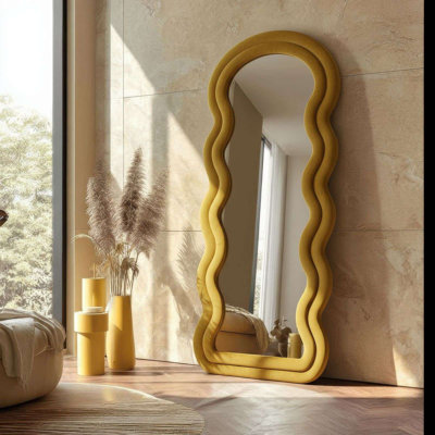 Modern Cheval Mirror, Yellow, 25.6 x 66.9 inches | 100% MDF Construction, Wall-Mountable Design | Elegant Solid Color for Home Décor, Perfect for Dressing Rooms & Bedrooms, Stylish and Functional