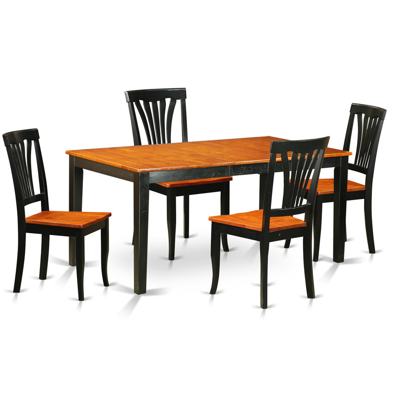 5 Piece Modern Dining Table Set Includes a Rectangle Wooden Table with Butterfly Leaf and 4 Dining Room Chairs, Black & Cherry